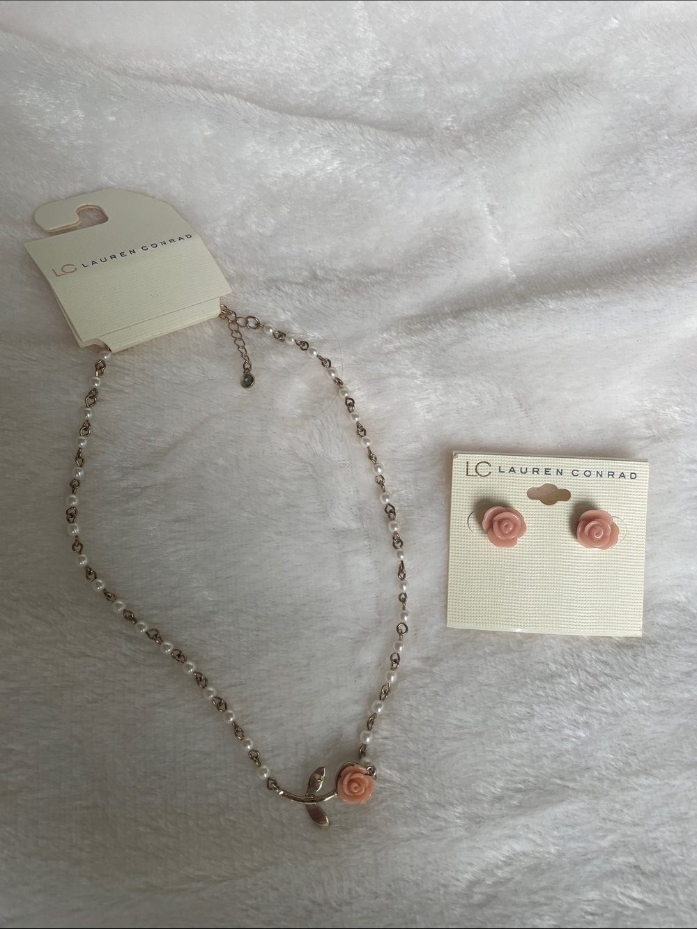 LC Lauren Conrad Pink Rose Necklace and Stud Earrings Set